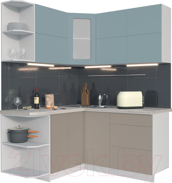 Изображение товара Кухонный гарнитур Интерлиния Мила Матте 1.5x1.6 А левая (океан/луна/травертин серый)