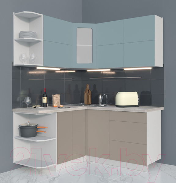 Изображение товара Кухонный гарнитур Интерлиния Мила Матте 1.5x1.6 А левая (океан/луна/травертин серый)