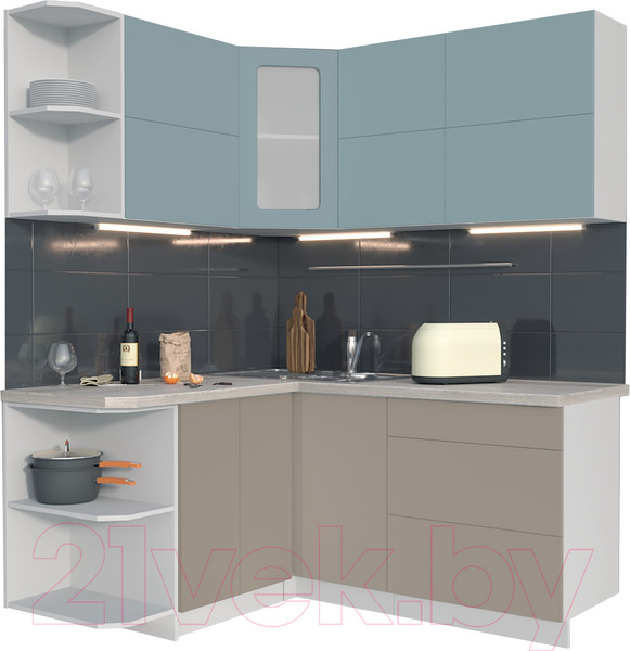 Изображение товара Кухонный гарнитур Интерлиния Мила Матте 1.5x1.7 А левая (океан/луна/травертин серый)