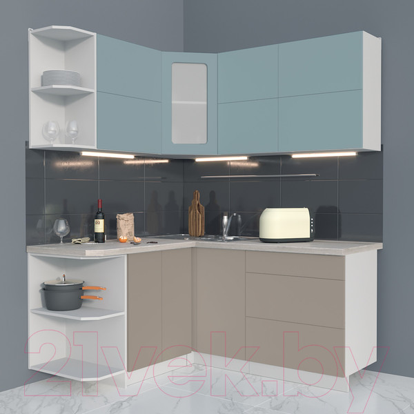 Изображение товара Кухонный гарнитур Интерлиния Мила Матте 1.5x1.7 А левая (океан/луна/травертин серый)