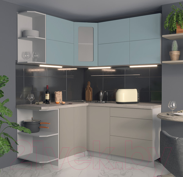 Изображение товара Кухонный гарнитур Интерлиния Мила Матте 1.5x1.7 А левая (океан/луна/травертин серый)