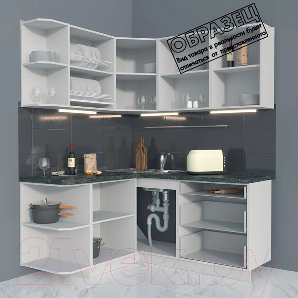 Изображение товара Кухонный гарнитур Интерлиния Мила Матте 1.5x1.7 А левая (океан/луна/травертин серый)