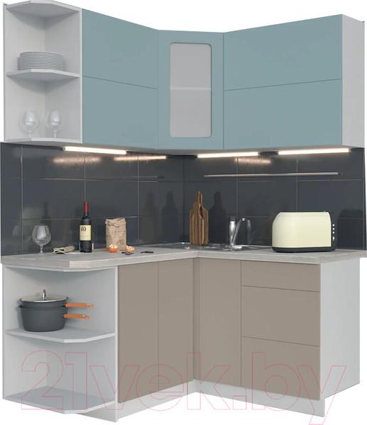 Изображение товара Кухонный гарнитур Интерлиния Мила Матте 1.5x1.8 А левая (океан/луна/травертин серый)