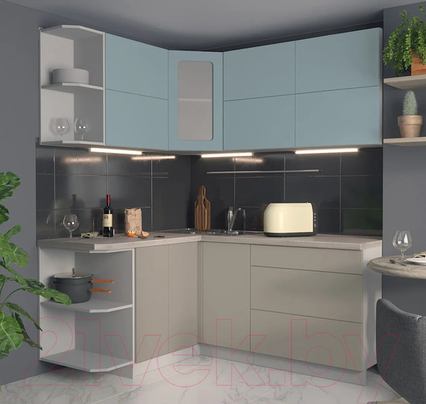 Изображение товара Кухонный гарнитур Интерлиния Мила Матте 1.5x1.8 А левая (океан/луна/травертин серый)