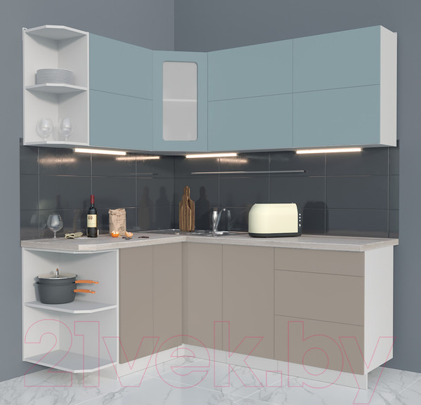 Изображение товара Кухонный гарнитур Интерлиния Мила Матте 1.5x1.9 А левая (океан/луна/травертин серый)