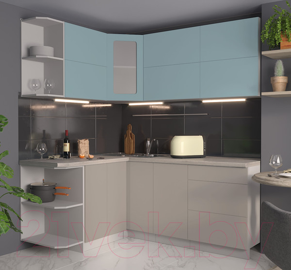 Изображение товара Кухонный гарнитур Интерлиния Мила Матте 1.5x1.9 А левая (океан/луна/травертин серый)