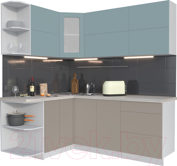 Изображение товара Кухонный гарнитур Интерлиния Мила Матте 1.5x2.0 А левая (океан/луна/травертин серый)