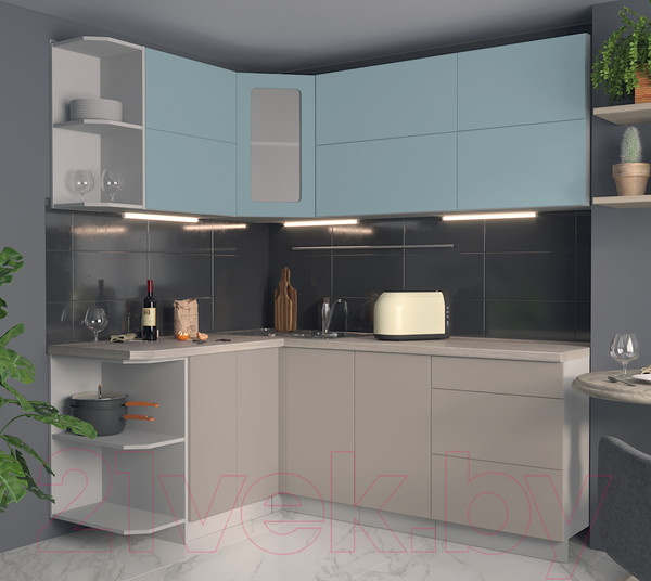 Изображение товара Кухонный гарнитур Интерлиния Мила Матте 1.5x2.0 А левая (океан/луна/травертин серый)