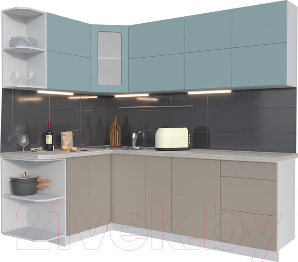 Изображение товара Кухонный гарнитур Интерлиния Мила Матте 1.5x2.3 А левая (океан/луна/травертин серый)