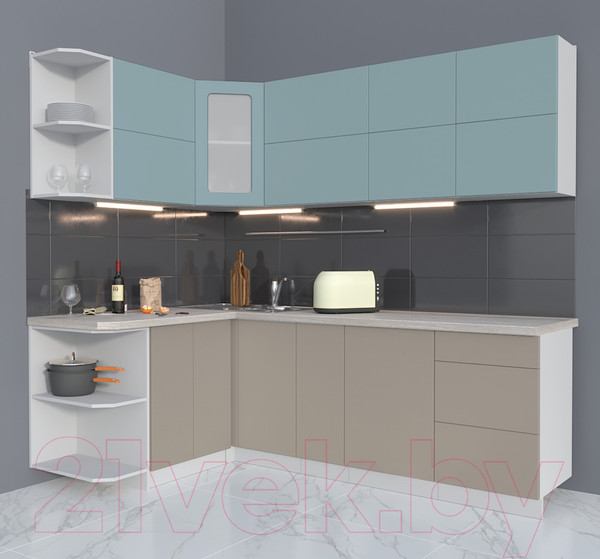 Изображение товара Кухонный гарнитур Интерлиния Мила Матте 1.5x2.3 А левая (океан/луна/травертин серый)