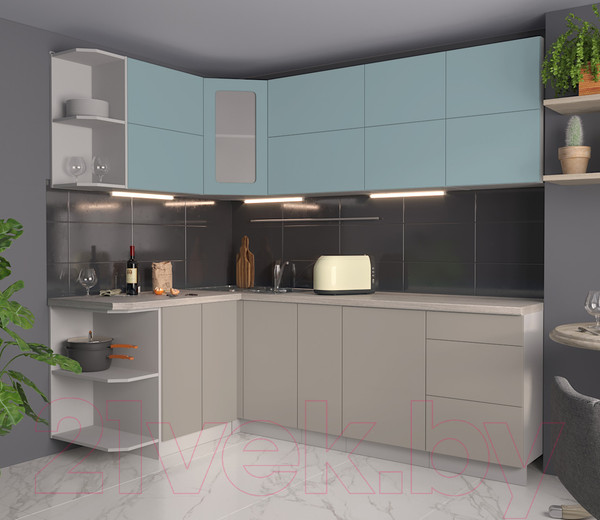 Изображение товара Кухонный гарнитур Интерлиния Мила Матте 1.5x2.3 А левая (океан/луна/травертин серый)