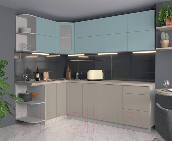 Изображение товара Кухонный гарнитур Интерлиния Мила Матте 1.5x2.4 А левая (океан/луна/травертин серый)