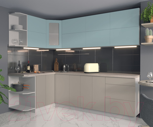 Изображение товара Кухонный гарнитур Интерлиния Мила Матте 1.5x2.5 А левая (океан/луна/травертин серый)