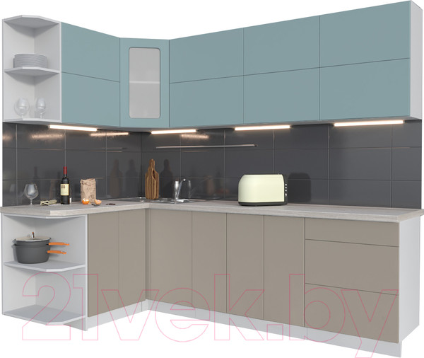 Изображение товара Кухонный гарнитур Интерлиния Мила Матте 1.5x2.5 А левая (океан/луна/травертин серый)