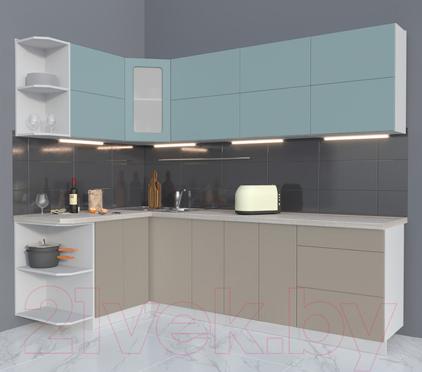 Изображение товара Кухонный гарнитур Интерлиния Мила Матте 1.5x2.5 А левая (океан/луна/травертин серый)