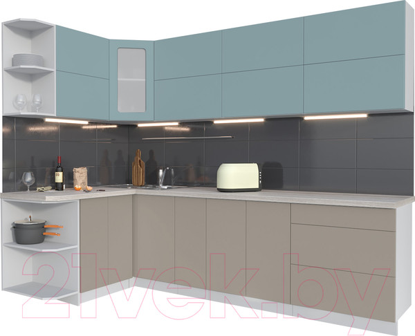 Изображение товара Кухонный гарнитур Интерлиния Мила Матте 1.5x2.7 А левая (океан/луна/травертин серый)