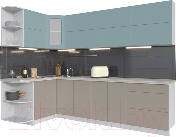 Изображение товара Кухонный гарнитур Интерлиния Мила Матте 1.5x2.8 А левая (океан/луна/травертин серый)