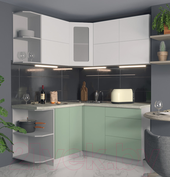 Изображение товара Кухонный гарнитур Интерлиния Мила Матте 1.5x1.6 А левая (белый/мята/опал светлый)