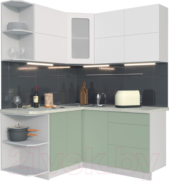 Изображение товара Кухонный гарнитур Интерлиния Мила Матте 1.5x1.6 А левая (белый/мята/опал светлый)