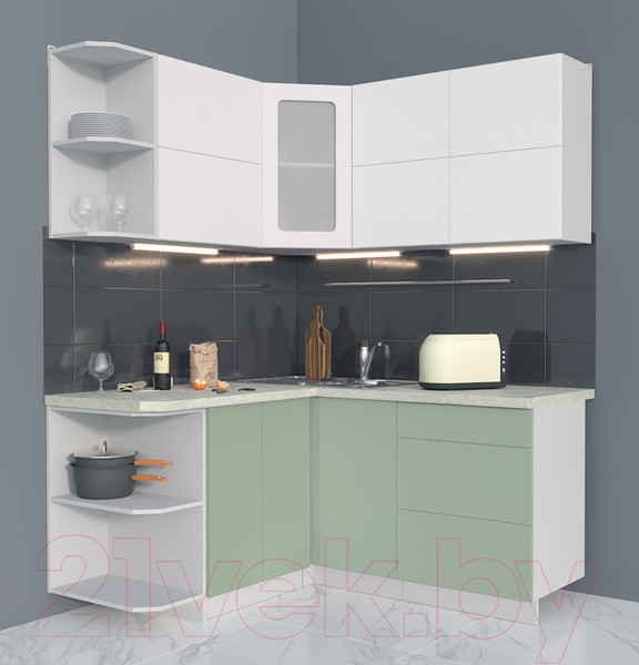 Изображение товара Кухонный гарнитур Интерлиния Мила Матте 1.5x1.6 А левая (белый/мята/опал светлый)