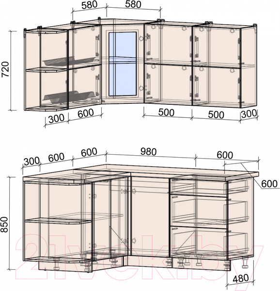 Изображение товара Кухонный гарнитур Интерлиния Мила Матте 1.5x1.6 А левая (белый/мята/опал светлый)