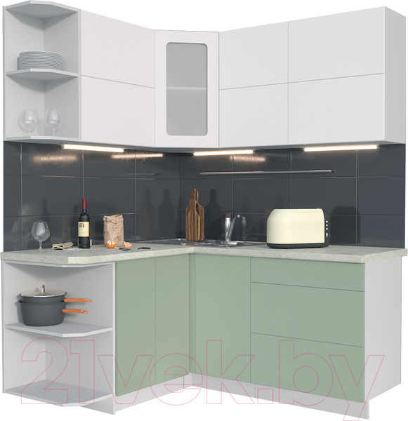 Изображение товара Кухонный гарнитур Интерлиния Мила Матте 1.5x1.7 А левая (белый/мята/опал светлый)