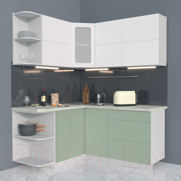 Изображение товара Кухонный гарнитур Интерлиния Мила Матте 1.5x1.7 А левая (белый/мята/опал светлый)