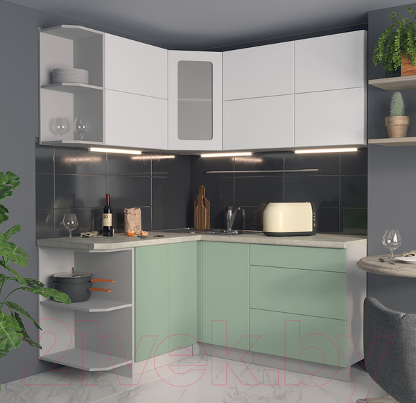 Изображение товара Кухонный гарнитур Интерлиния Мила Матте 1.5x1.7 А левая (белый/мята/опал светлый)