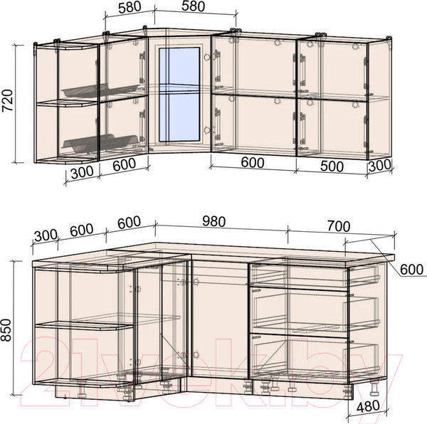 Изображение товара Кухонный гарнитур Интерлиния Мила Матте 1.5x1.7 А левая (белый/мята/опал светлый)