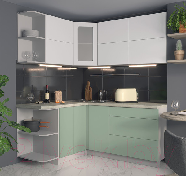 Изображение товара Кухонный гарнитур Интерлиния Мила Матте 1.5x1.8 А левая (белый/мята/опал светлый)