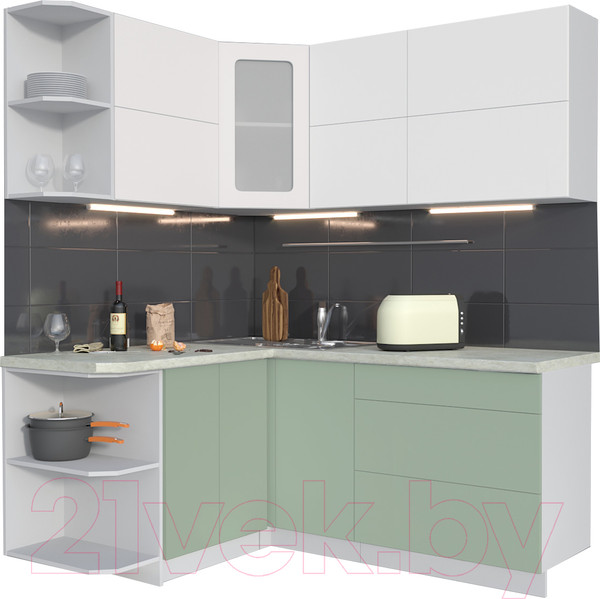 Изображение товара Кухонный гарнитур Интерлиния Мила Матте 1.5x1.8 А левая (белый/мята/опал светлый)