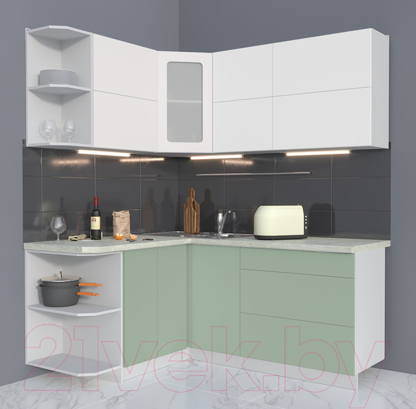 Изображение товара Кухонный гарнитур Интерлиния Мила Матте 1.5x1.8 А левая (белый/мята/опал светлый)