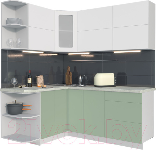 Изображение товара Кухонный гарнитур Интерлиния Мила Матте 1.5x1.9 А левая (белый/мята/опал светлый)