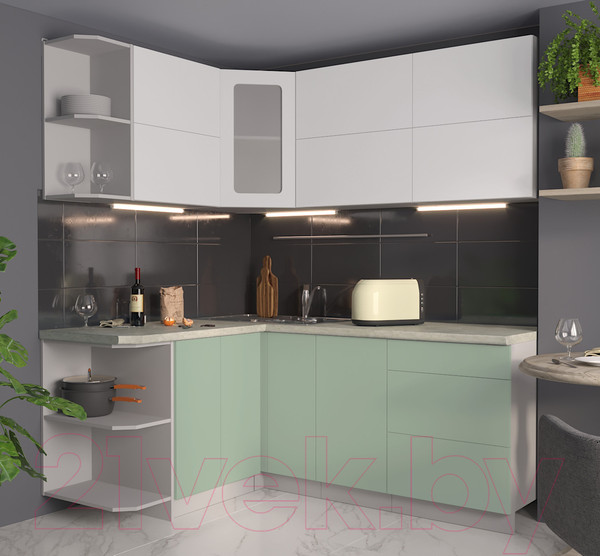 Изображение товара Кухонный гарнитур Интерлиния Мила Матте 1.5x1.9 А левая (белый/мята/опал светлый)