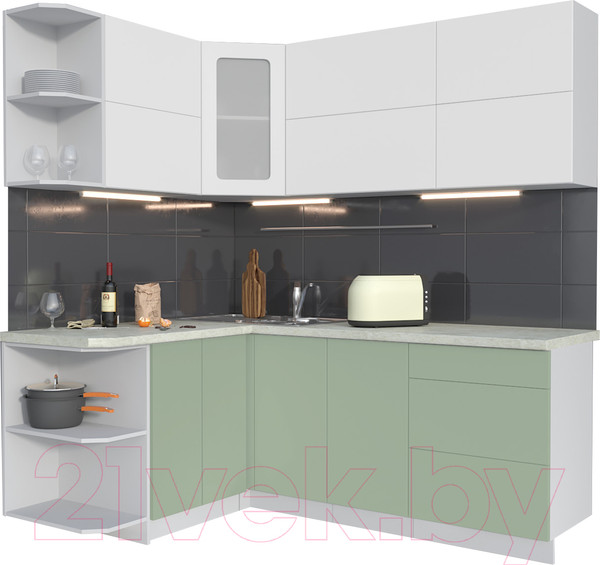 Изображение товара Кухонный гарнитур Интерлиния Мила Матте 1.5x2.0 А левая (белый/мята/опал светлый)