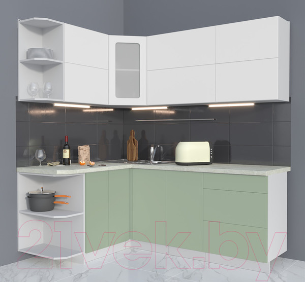 Изображение товара Кухонный гарнитур Интерлиния Мила Матте 1.5x2.0 А левая (белый/мята/опал светлый)