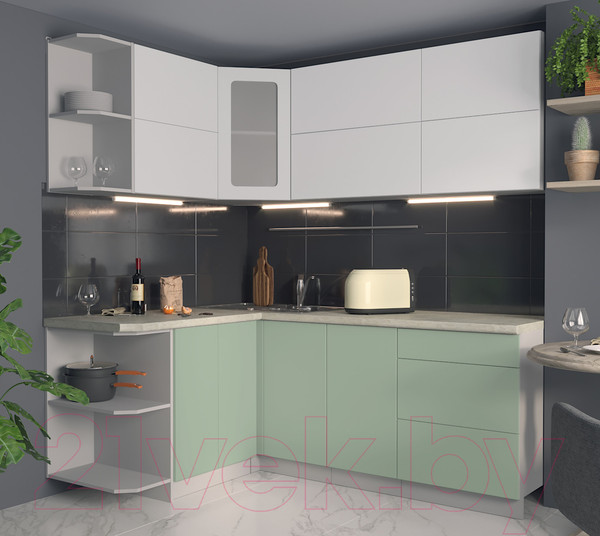 Изображение товара Кухонный гарнитур Интерлиния Мила Матте 1.5x2.0 А левая (белый/мята/опал светлый)