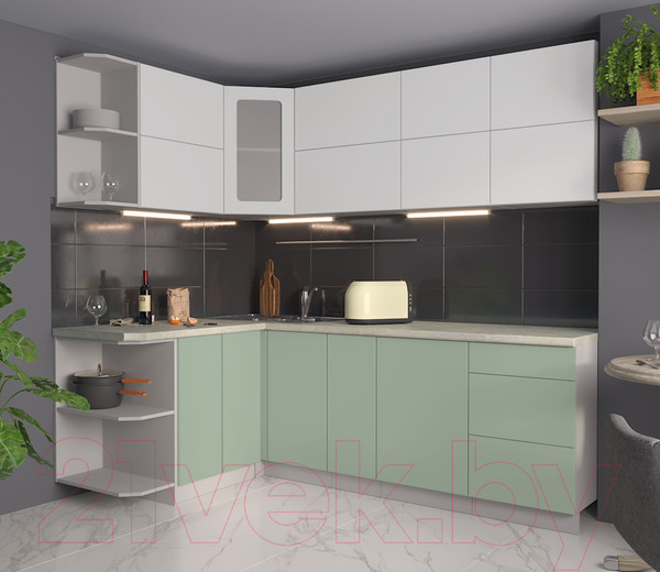 Изображение товара Кухонный гарнитур Интерлиния Мила Матте 1.5x2.3 А левая (белый/мята/опал светлый)