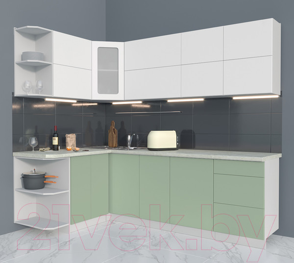 Изображение товара Кухонный гарнитур Интерлиния Мила Матте 1.5x2.4 А левая (белый/мята/опал светлый)
