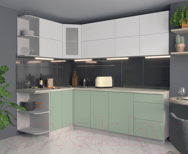 Изображение товара Кухонный гарнитур Интерлиния Мила Матте 1.5x2.4 А левая (белый/мята/опал светлый)