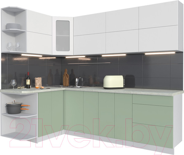 Изображение товара Кухонный гарнитур Интерлиния Мила Матте 1.5x2.5 А левая (белый/мята/опал светлый)
