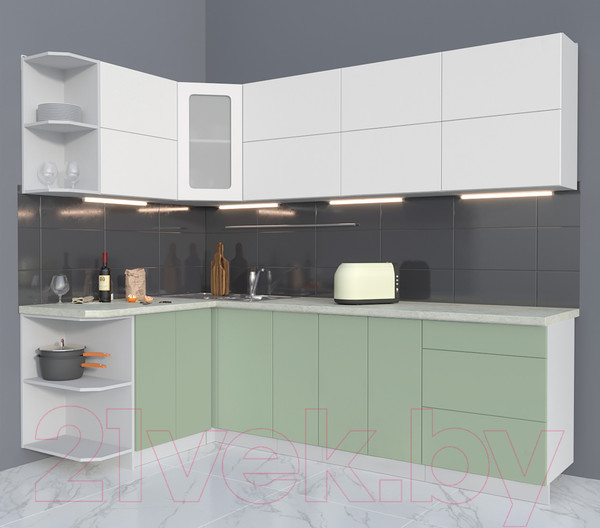 Изображение товара Кухонный гарнитур Интерлиния Мила Матте 1.5x2.5 А левая (белый/мята/опал светлый)
