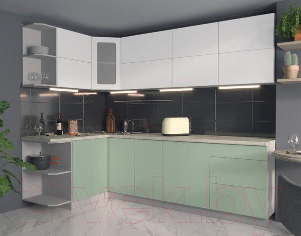 Изображение товара Кухонный гарнитур Интерлиния Мила Матте 1.5x2.6 А левая (белый/мята/опал светлый)