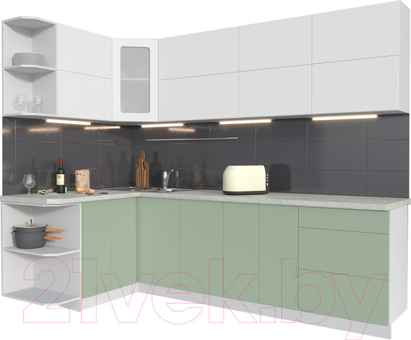 Изображение товара Кухонный гарнитур Интерлиния Мила Матте 1.5x2.6 А левая (белый/мята/опал светлый)