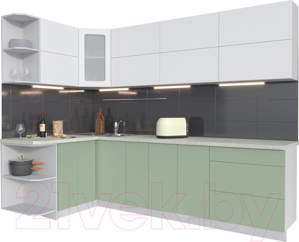 Изображение товара Кухонный гарнитур Интерлиния Мила Матте 1.5x2.7 А левая (белый/мята/опал светлый)