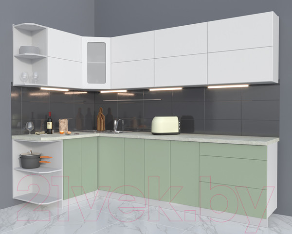 Изображение товара Кухонный гарнитур Интерлиния Мила Матте 1.5x2.7 А левая (белый/мята/опал светлый)