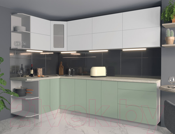 Изображение товара Кухонный гарнитур Интерлиния Мила Матте 1.5x2.7 А левая (белый/мята/опал светлый)