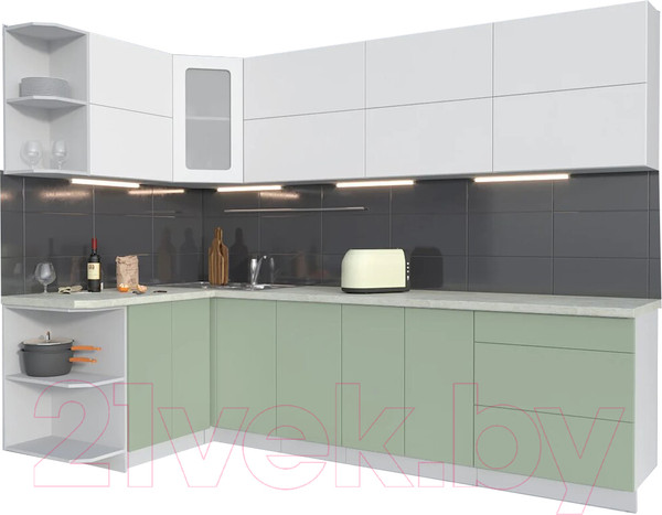 Изображение товара Кухонный гарнитур Интерлиния Мила Матте 1.5x2.8 А левая (белый/мята/опал светлый)