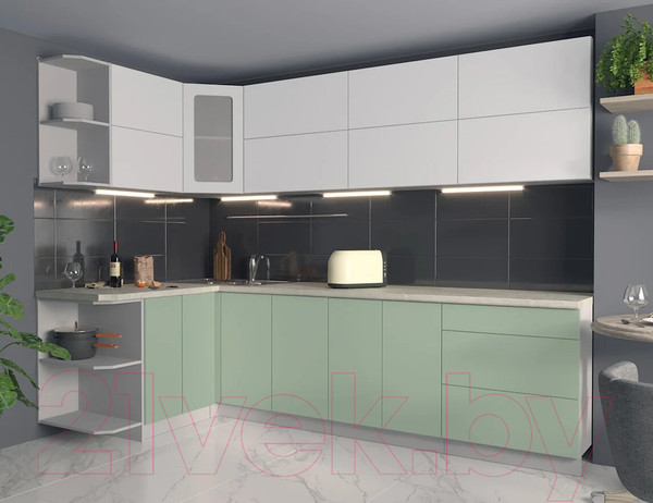 Изображение товара Кухонный гарнитур Интерлиния Мила Матте 1.5x2.8 А левая (белый/мята/опал светлый)
