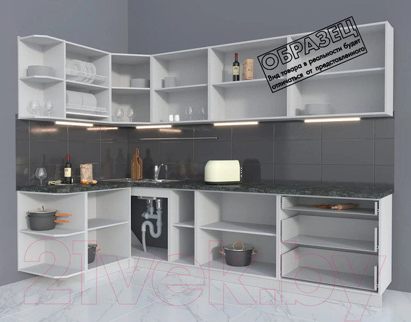 Изображение товара Кухонный гарнитур Интерлиния Мила Матте 1.5x2.9 А левая (белый/мята/опал светлый)